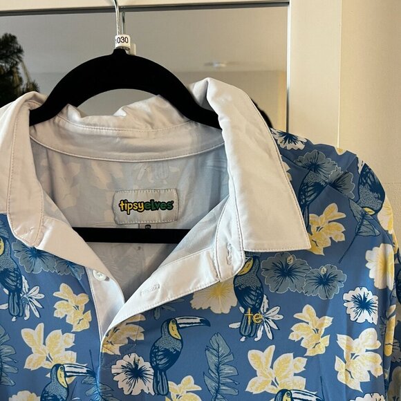 1030 Tipsy Elves Floral Short Sleeve Polo Size XXL Color Blue White Yellow - Picture 3 of 4